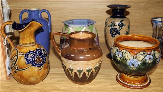 Three Royal Doulton vases, a jug, two jardinieres and two bowls